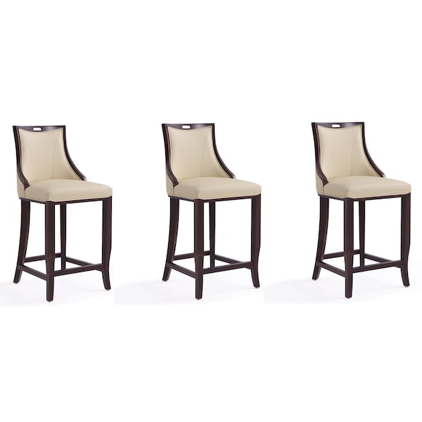 Manhattan Comfort Emperor Bar Stool in Cream and Walnut, PK3 3-BS008-CR - main